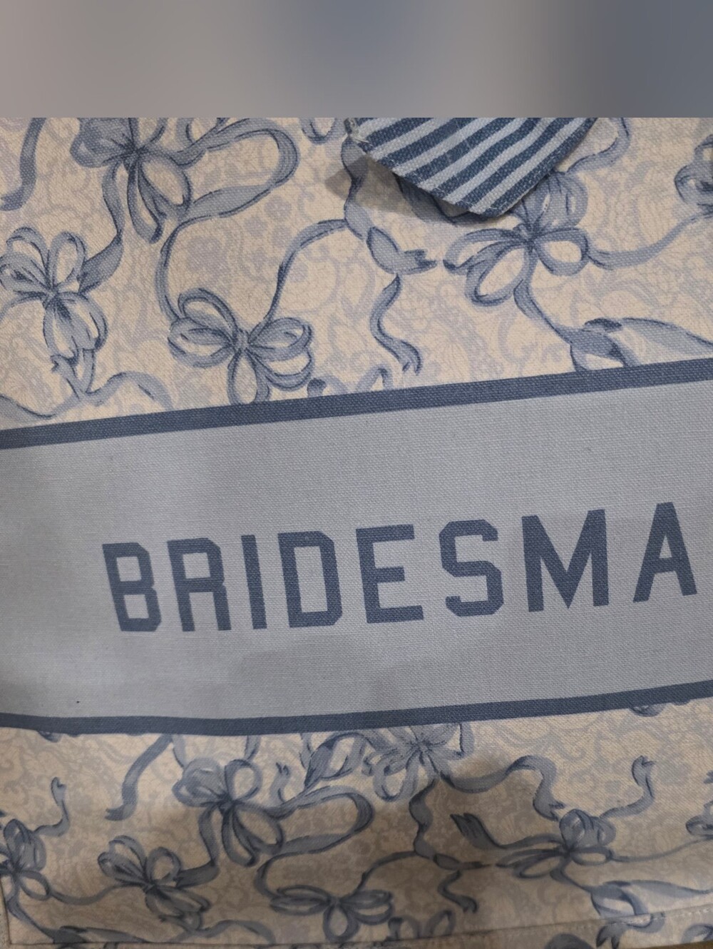 Bridesmaid Decorative Canvas Tote, Blue Ribbon Print